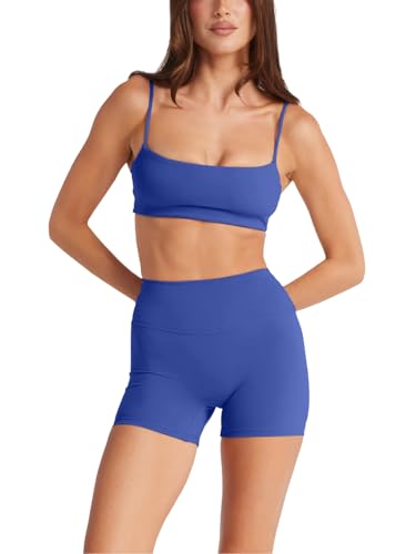 Image of LASLULU Womens Adjustable Spaghetti Straps Sports Bra Square Neck Wireless Padded Workout Yoga Crop Tops
