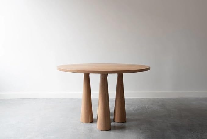 Image of Modern Round Dining Table, Natural Wood Finish, Triple Pillar Design, 100cm Diameter x 70cm Height, Living Room Furniture
