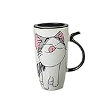 Colores de la taza Lucky Cat: blanco, gris y rosa dominante.