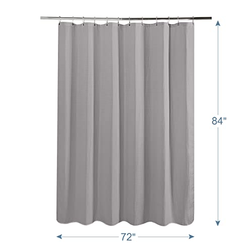 Image of AmazerBath Extra Long Shower Curtain Waffle, Heavy Duty Fabric Shower Curtains with Waffle Weave Hotel Quality Bathroom Shower Curtains, 72 x 84 Inches (Grey)