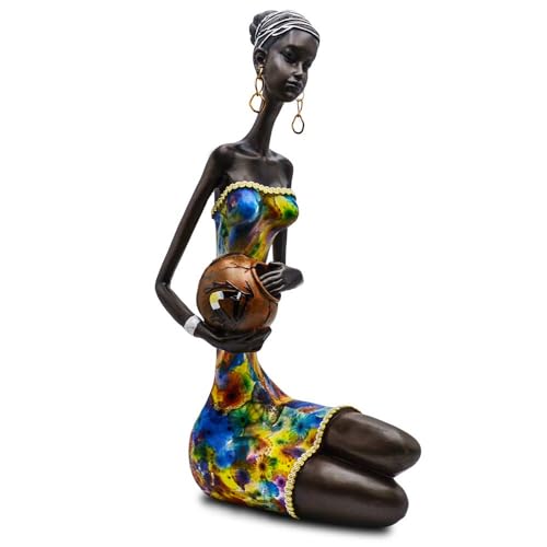 Estatua Africana Figurin Colorida Vestido Sentada Lady 16 in miniatura 2