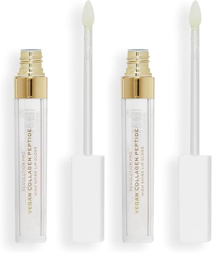 Image of Revolution Pro Vegan Collagen Peptide High Shine Lip Gloss, Nourish, Plump & Hydrate Lips With Hyaluronic Acid & Vitamin E, Mode, 4 ML (Pack of 2)