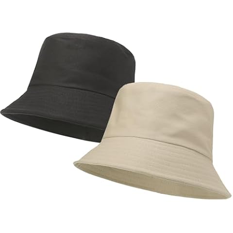 LPMOERA 2 Packs Unisex Athletic Bucket Hat Solid Colors Sun Hat with UV Protection for Outdoor Sports Packable Summer Hats 2 Black/Khaki One Size Cover