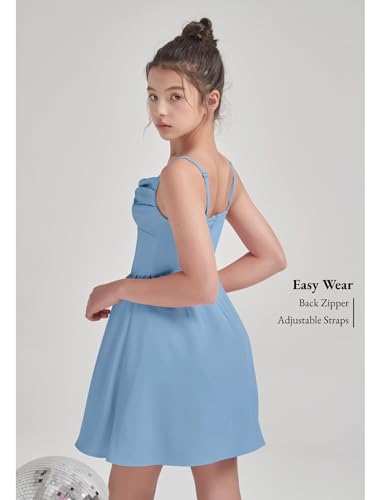 EXARUS Girls Formal Dress Homecoming Dance Teen Graduation Ruched Party Spaghetti Strap A-line Ruffle Dresses3