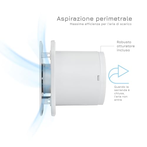 Turbionaire Trend 100 HWM Aspiratore Per Bagno, Cucina, Parete/Soffitto, Sensore di umidità, Bianco, Diametro 100mm, 35Pa, Valvola di Non Ritorno, Silenzioso 33dB, IPX4 - 6