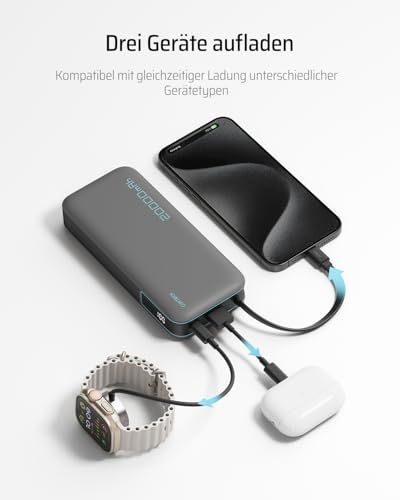 CUKTECH 20000mah Power Bank, 45W Powerbank mit Integriertem USB-C Kabel, Externe Handyakkus mit Schnellladefunktion… – Ansicht 6