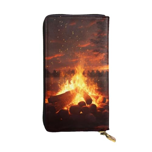 Beautiful Bonfire Picture Leather Long Clutch Wallet for Fashionable Girls and Women - Durable, Stylish, and Functional, Black, One Size