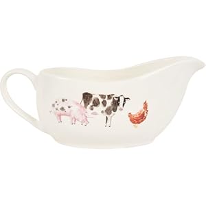 White Unique and Adorable Daisy Farm Gravy Boat Showcases Cute Farm Animal Design Dishwasher and Microwave Safe Enhances Your Dining Table Decor -N2