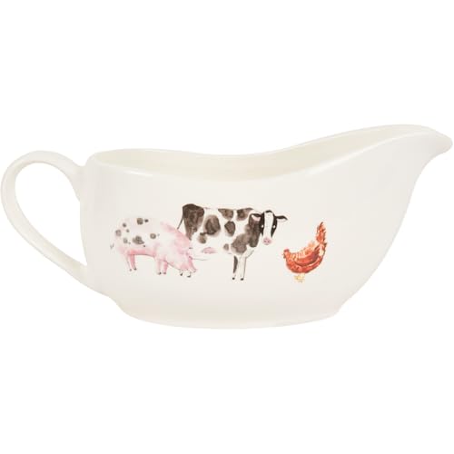 White Unique and Adorable Daisy Farm Gravy Boat Showcases Cute Farm Animal Design Dishwasher and Microwave Safe Enhances Your Dining Table Decor -N2