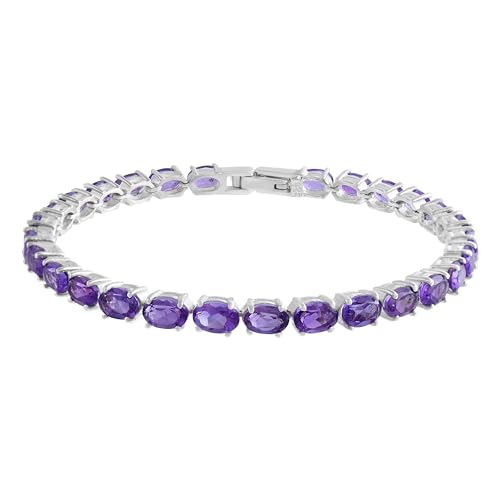 Bracelet rivière améthyste ovale en argent rhodié pour femme