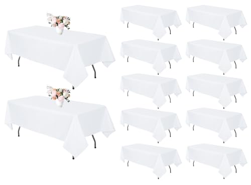 12 Pack White Tablecloth 60 x 126 Inch Polyester Table Cloth for 8 Foot Rectangle Tables, Wrinkle Resistant Washable Decorative Fabric Table Covers for Wedding Party Banquet Buffet and Camping