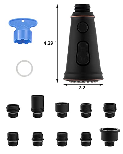 Pull Down Kitchen Faucet Head Replacement, 3-Function Kitchen Sink Faucet Head Sprayer Head Nozzle With 10 Adapters, Compatible With Moen, American Standard, Delta, Kohler Faucets-Oil-Rubbed Bronze #TOP4