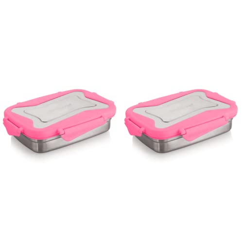 Image of STEELLOCK Smart Stainless Steel Tiffin Lunch Box for Kids and Adults | Airtight & Leakproof | Rectangle Tiffin Box for School & Office with Steel Lid | Pink 550ml - 2pc