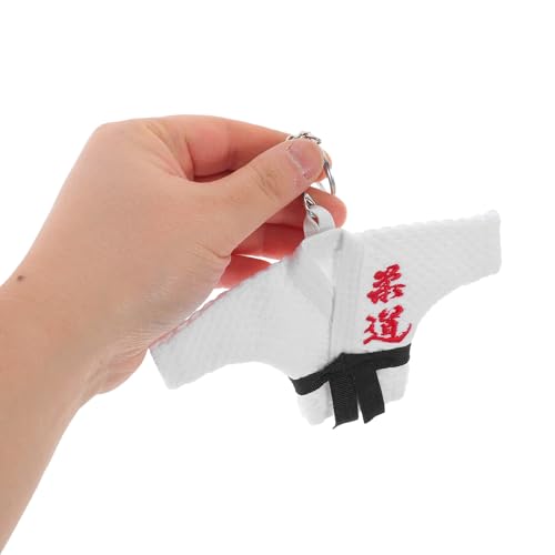 Porte-clés de tenue de judo bleu compact avec broderie dorée
