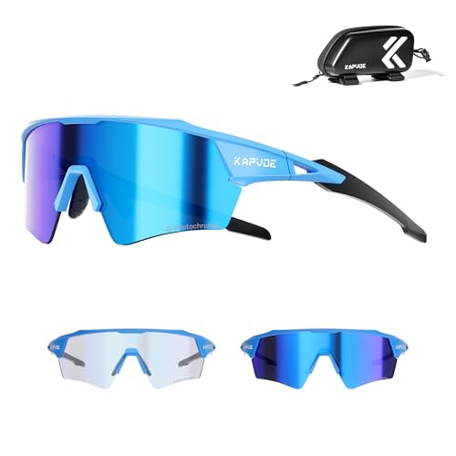 KAPVOE Fahrradbrille Selbsttönend für Herren Damen Photochrome Sport Sonnenbrille Klar Rennrad Brille TR90 Rahmen Schnelle Brille Radfahren MTB Radbrille UV400 Schutz Sportbrille für Laufen K198