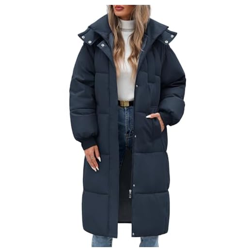 Vancavoo Doudoune Femme Longue Manteaux à Capuche Hiver Matelassée Épaisse Veste Chaude Parka Blouson Outercoat avec Zippé,Bleu marine,L