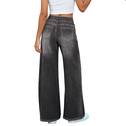 Jean baggy taille haute pour femme avec ceinture élastique et jambes larges - 4