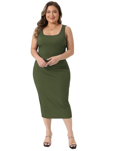 Image of Agnes Orinda Plus Size Dress for Women Summer Sleeveless Square Neck Bodycon Cocktail Sundress Sexy Midi Tank Dress