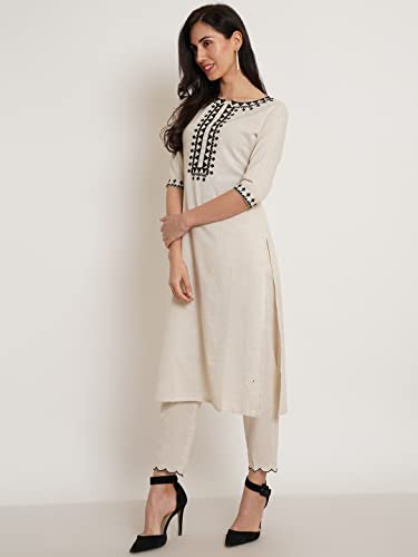 Image of Pure Cotton Embroidered Women Kurta and Pant Set