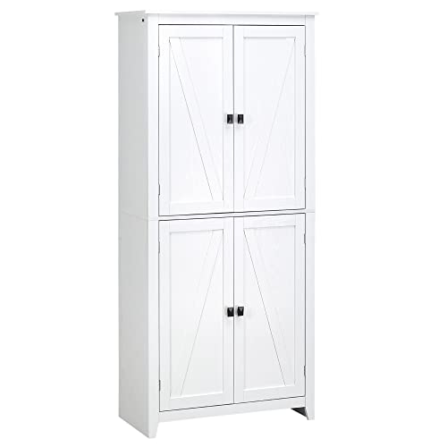 HOMCOM 72" Freestanding 4-Door Kitchen Pantry, Storage Cabinet Organizer with 4-Tiers, and Adjustable Shelves, White HOMCOM 72" Freestanding 4-Door Kitchen Pantry, Storage Cabinet Organizer with 4-Tiers, and Adjustable Shelves, White