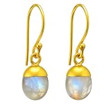 Gempires Natural Rainbow Moonstone Crystal Earrings June Birthstone Handmade Jewelry Hypoallergenic Gold Plated Oval Gemstone Earrings For Women Gifts For All Occasions