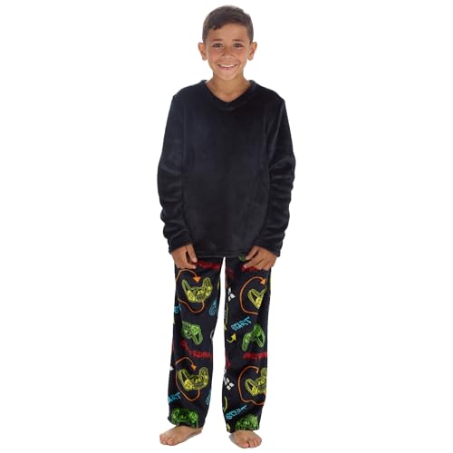 GM Apparel Boys Fleece Pyjama Set Gaming Controller Design Kids Pajamas - Sleepwear Pjs Loungewear Nightwear for Kids - Long Sleeve Top & Bottom Pants (11-12)