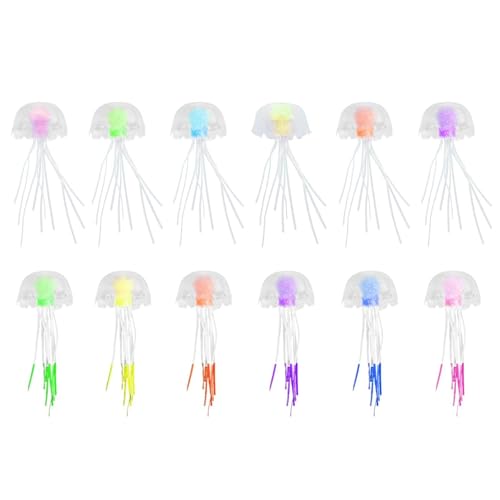 RELKLYU 12 Stücke Simulierter Quallen, Leuchtende Silikonquallen, Fischtank -Landschaftsgestaltung, Fischtankdekorationen, Aquarienzubehör.