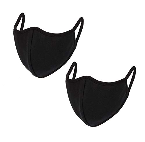 Preisvergleich Produktbild Baumwoll-Mund-Bandana, staubdicht, UV-Schutz, mehrlagig, wiederverwendbar, waschbar, schwarz, für Damen und Herren, EU0301 (2 Stück)