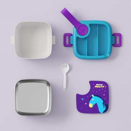 Image of Darkpyro Colorful Kids Bento Lunch Box Set with Compartments | BPA-Free, Microwave & Dishwasher Safe, Includes Utensils and Cute Lid Design | Ideal for School & Travel Meals - Purple