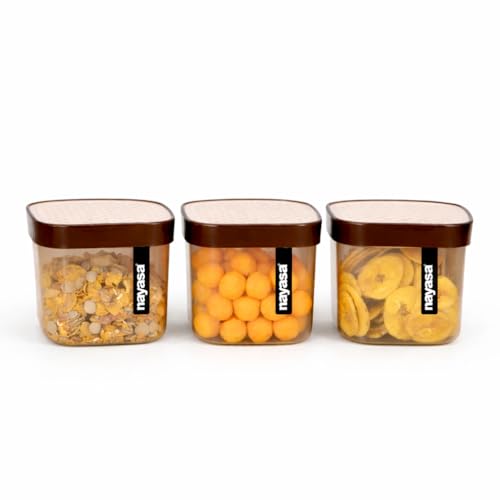 Image of Nayasa Fusion 750 ML BPA Free Food Grade Airtight Kitchen Storage Stackable Containers - Set of 3 | Brown