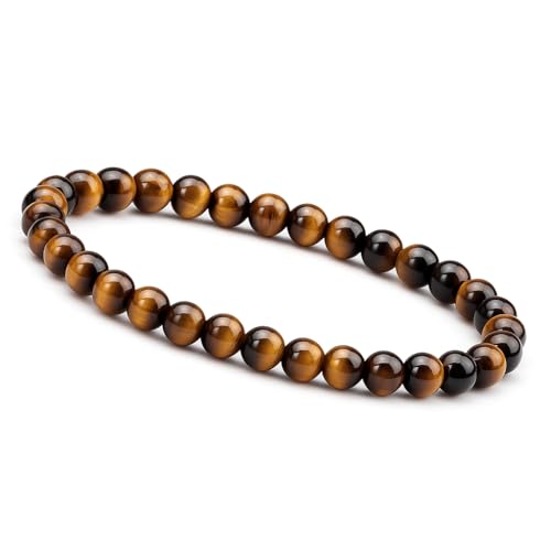 Unique Gems Parelarmband tijgeroog Ø 6 mm natuursteen voor kinderen kogelarmband elastisch 13 cm tot 15 cm
