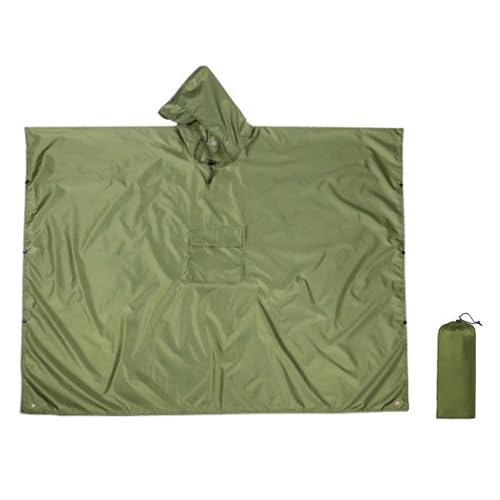 BDSHUNBF Poncho Pluie Imperméable avec Capuche,Poncho/Tapis de Camping/Ombre de Camping Multifonctions 3 en 1,Poncho Imperméable Unisexe PonchoPluie Réutilisable,Cape de Pluie pour Moto/vélo,Vert