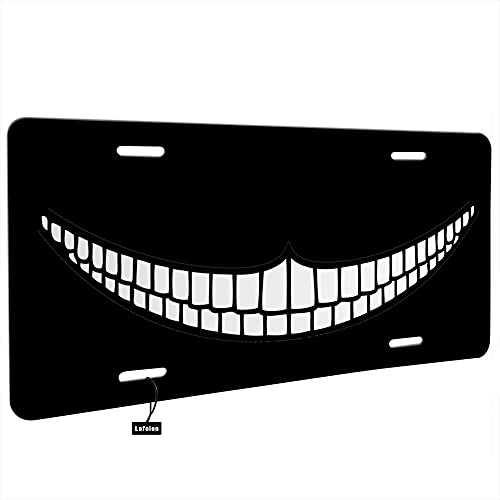Lefolen Front License Plate Covers Black Cheshire Cat Grin,Evil Animal Pet Kitty Spooky Zombie Smile Face Auto Car Tag Vanity Plates Aluminum Novelty Metal Plate For Men Woman 6" X 12" #TOP1