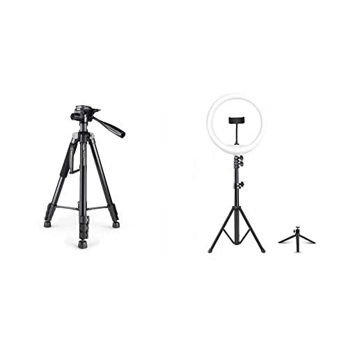 Image of DIGITEK Platinum (DPTR 890 VD) (178 cm) Aluminum Light Weight Tripod with Fluid Video Head & (DRL-14C) Professional (31cm) Dual Temperature LED Ring Light with Tripod Stand & Mini Tripod for YouTube