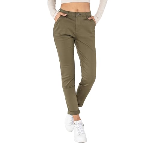 Nina Carter J250 Damen Chinohose Bequeme High Waist Slim Fit Stretch Baumwollhose Stilvolle Alltag Freizeit Hose (Khaki (J250-11), M)