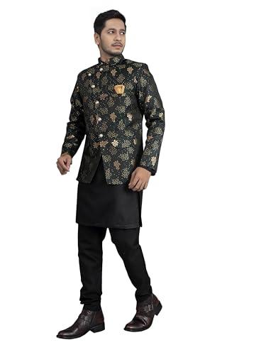 Image of XEPON Men's Jacquard Ethnic Wear Kurta Pajama With Stylish Long Jacket Set