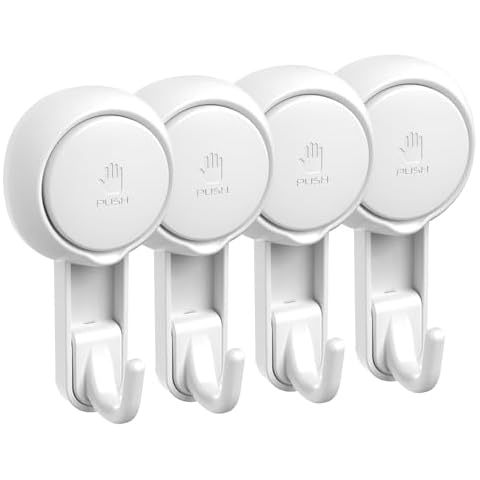 Marchpower Shower Suction Cup Hooks - 4 Pack Reusable Heavy Duty Vacuum Suction Hook for Inside, Waterproof Bathroom Wall Bathtub Loofah Hook, Strong Window Glass Hanger Removable Kitchen Towel Holder Cover
