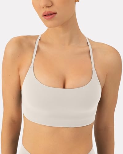 Image of PAVOI ACTIVE Open Back Strappy Yoga Workout Bras for Women - Low Support Criss-Cross Sports Gym Bra Removable Pads - FlexFlow, X-Large, Moon