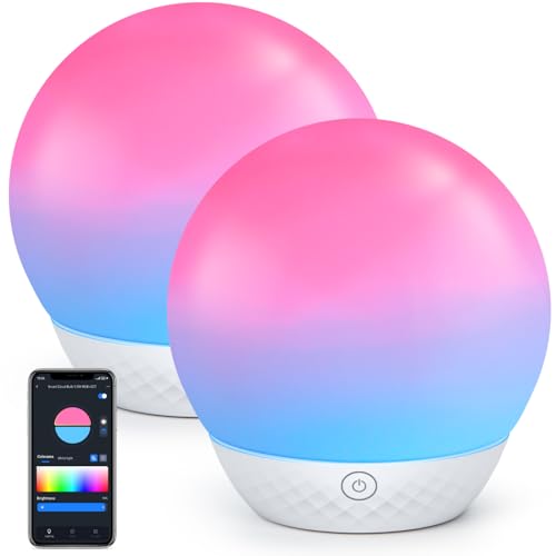 Aigostar Lampada da Comodino Smart, Controllo dei Colori a strati Bluetooth Lampada Tavolo Compatibile con Alexa, Dimmerabile RGB CCT, per camera da letto soggiorno, 2pcs