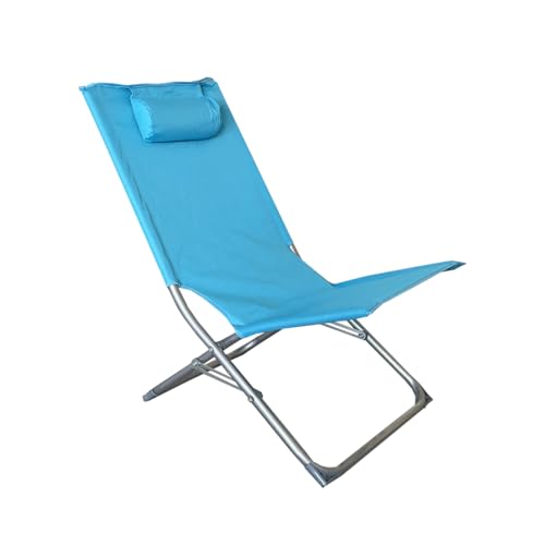 Acomoda Textil – Hamaca Plegable con Respaldo Reclinable y Cojín Integrado para Jardín, Playa o Piscina 76x48x47 cm. Tumbona Portátil Ligera, Estable y de Fácil Almacenaje Ideal para Exterior (Azul)