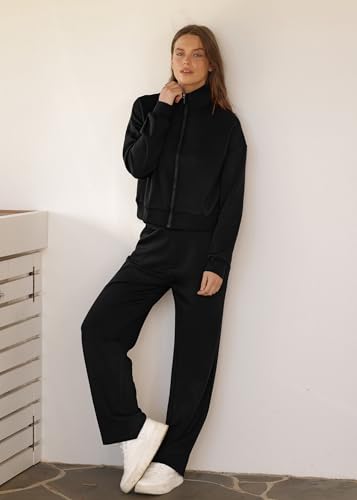 Image of XIEERDUO Lounge Sets for Women 2025 Sweatsuit 2 Piece Outfits Sweatshirt Wide Leg Sweatpant Tracksuit Matching Set