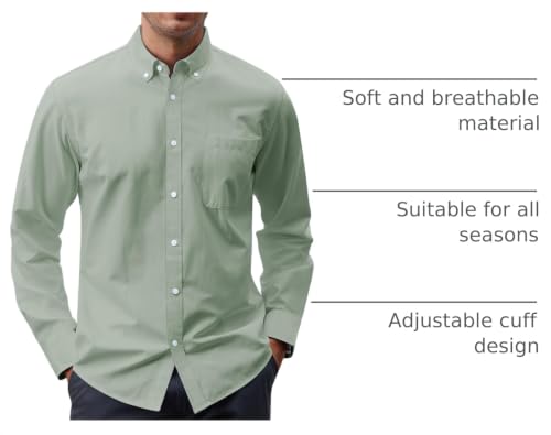 Image of J.VER Men's Oxford Shirt Solid Casual Button Down Collar Shirts Long Sleeve Dress Shirts with Pocket