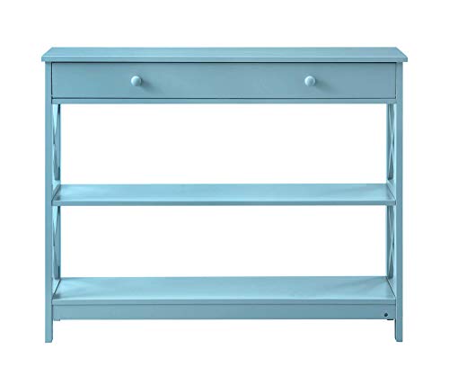Image of Convenience Concepts Oxford 1-Drawer Console Table 39.5 inch - Farmhouse Sofa Display with Storage Shelf For Living, Family, & Dining Room, Modern Entryway Hall Table for Kitchen, Bedroom, Sea Foam Blue