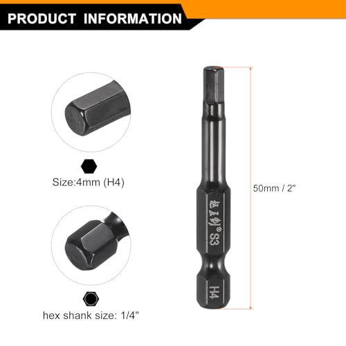 HARFINGTON 10pcs Hex Head Wrench Drill Bit 4mm(H4) Metric 1/4" Hex Shank 2"(50mm) Length S3 Steel Magnetic Industrial Grade Hexagon Electric Screwdriver Drill Bits by HARFINGTON - Image 2