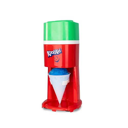 Image of Kool-Aid Electric Ice Shaver for Snow Cones & Frozen Drinks - Single Serve Machine with Stainless Steel Blades - Reusable Cone and Freezing Bowl Mold Included - Strawberry Red