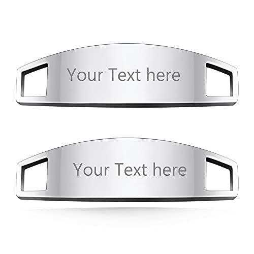 Custom4U Benutzerdefinierte 2 Stücke Schnürsenkel Schnalle mit Wunsch-Motiven Edelstahl Glänzend Metall-Schuhschnalle DIY-Schuhschmuck mit Namen Gravur ID Tag Charms in Silber