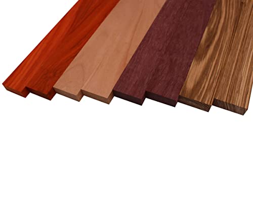 Barrington Hardwoods Imported Exotic Hardwood Variety Pack - Zebrawood, Purpleheart, Padauk, Okoume - 3/4 in x 2 in (8 Pcs) (3/4" x 2" x 24")