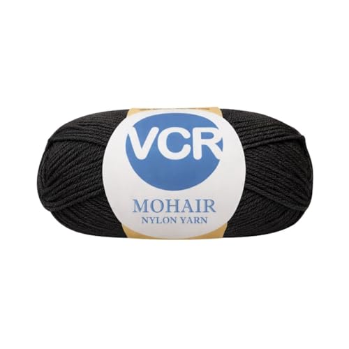 Image of VCR Mohair Nylon Black Yarn, 100 Grams Hank, 196 Meters Length, Acrylic 75%, Mohair Nylon 25%, Pack of 1 Yarn, Soft Crosia Threads, Suitable for Winter Garments.