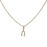 Make A Wish Necklace, 18K Gold Plated Wishbone Pendant Necklace, Good Luck Jewelry For Him And Her (Mini)