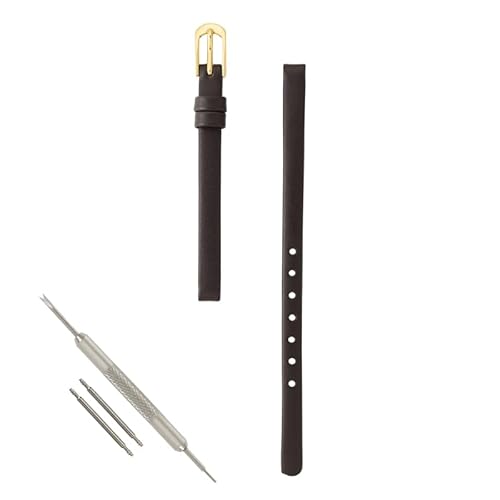 【Amazon.co.jp限定】 BAMBI 牛革 腕時計 ベルト 6o 7o レザー バンド 時計 交換ベルト ダークブラウン 美錠 ゴールド BCE007BB-G